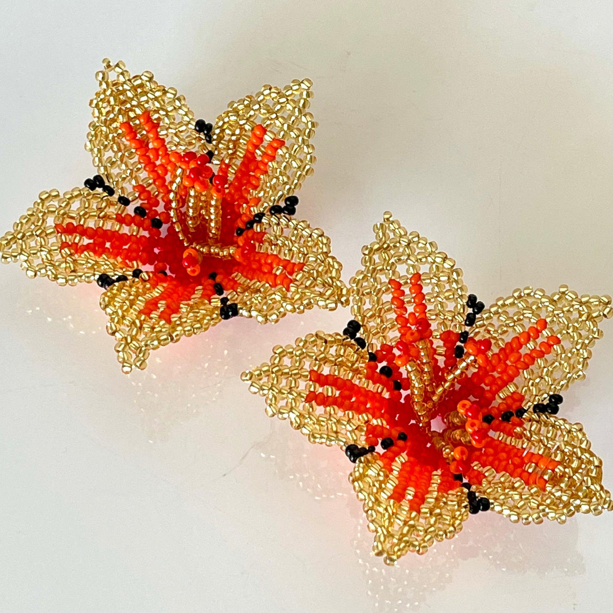 Orange Gold Amaryllis Flower Earrings - Vita Isola