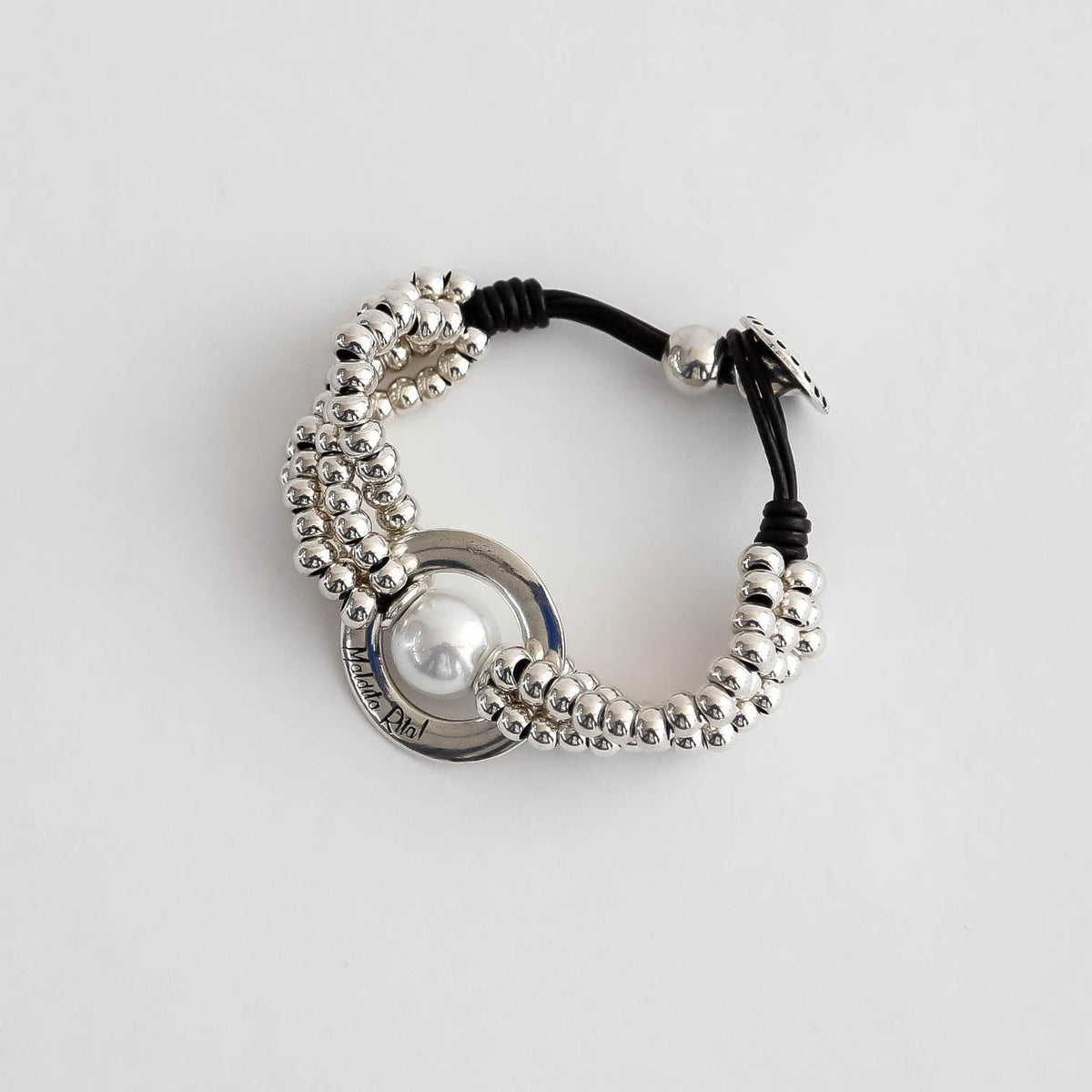 Pearl / Silver / Leather Bracelet Coco Sup - Vita Isola