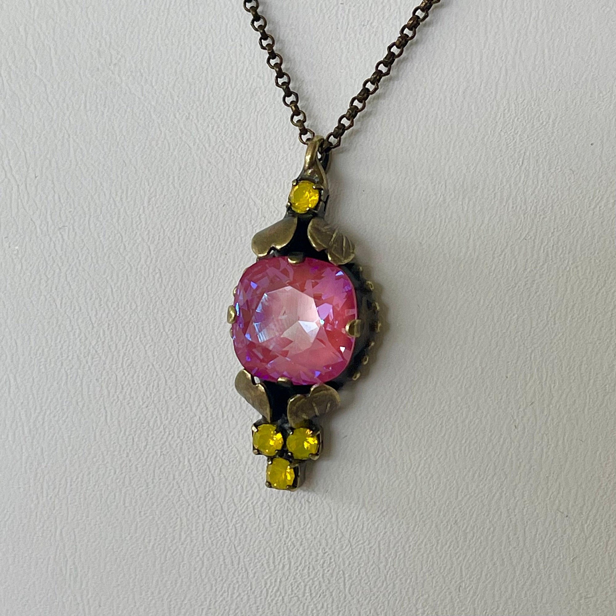 Pink & Yellow Glass Stone Pendant Necklace - Vita Isola