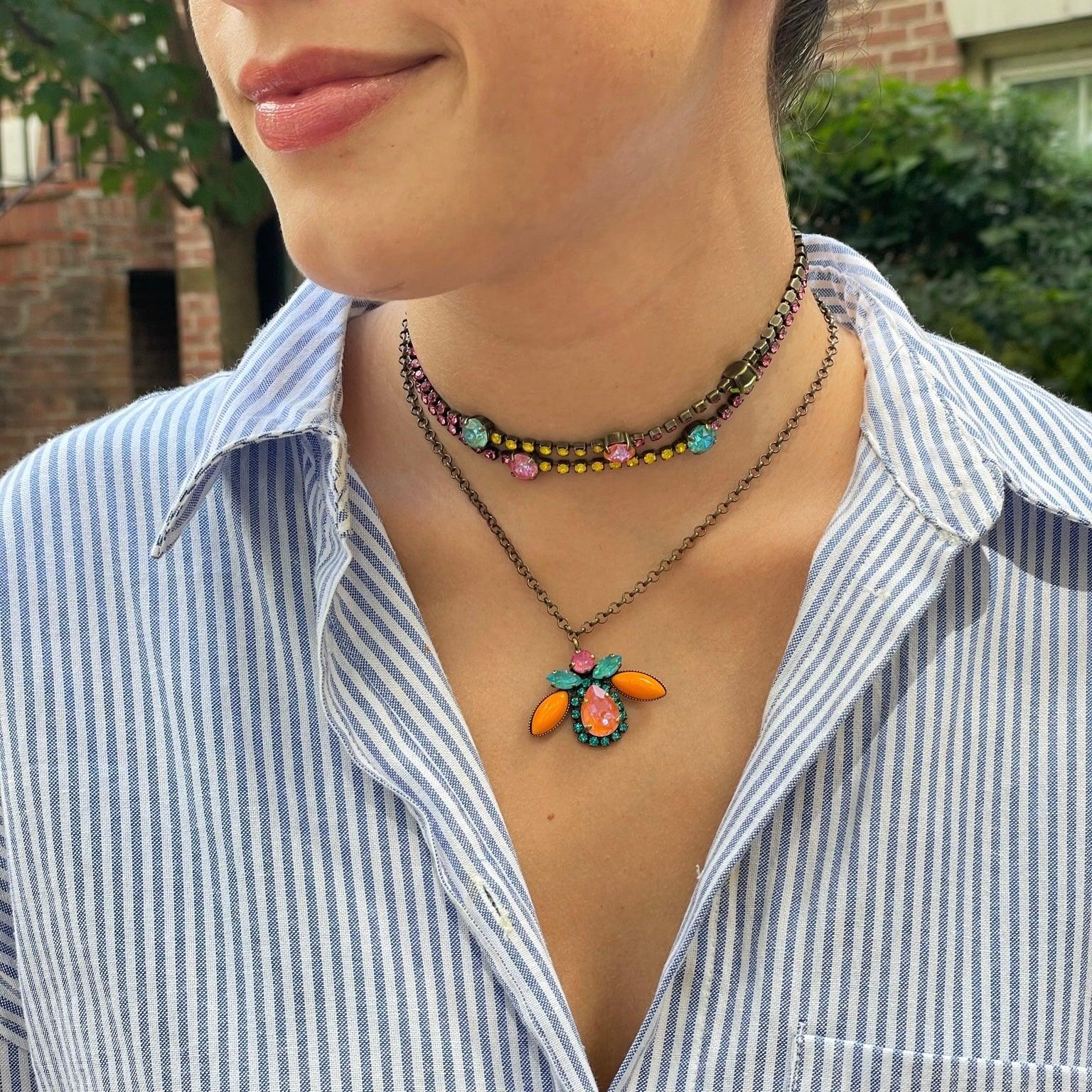 Pink, Yellow, Green & Blue Glass Stones Choker - Vita Isola