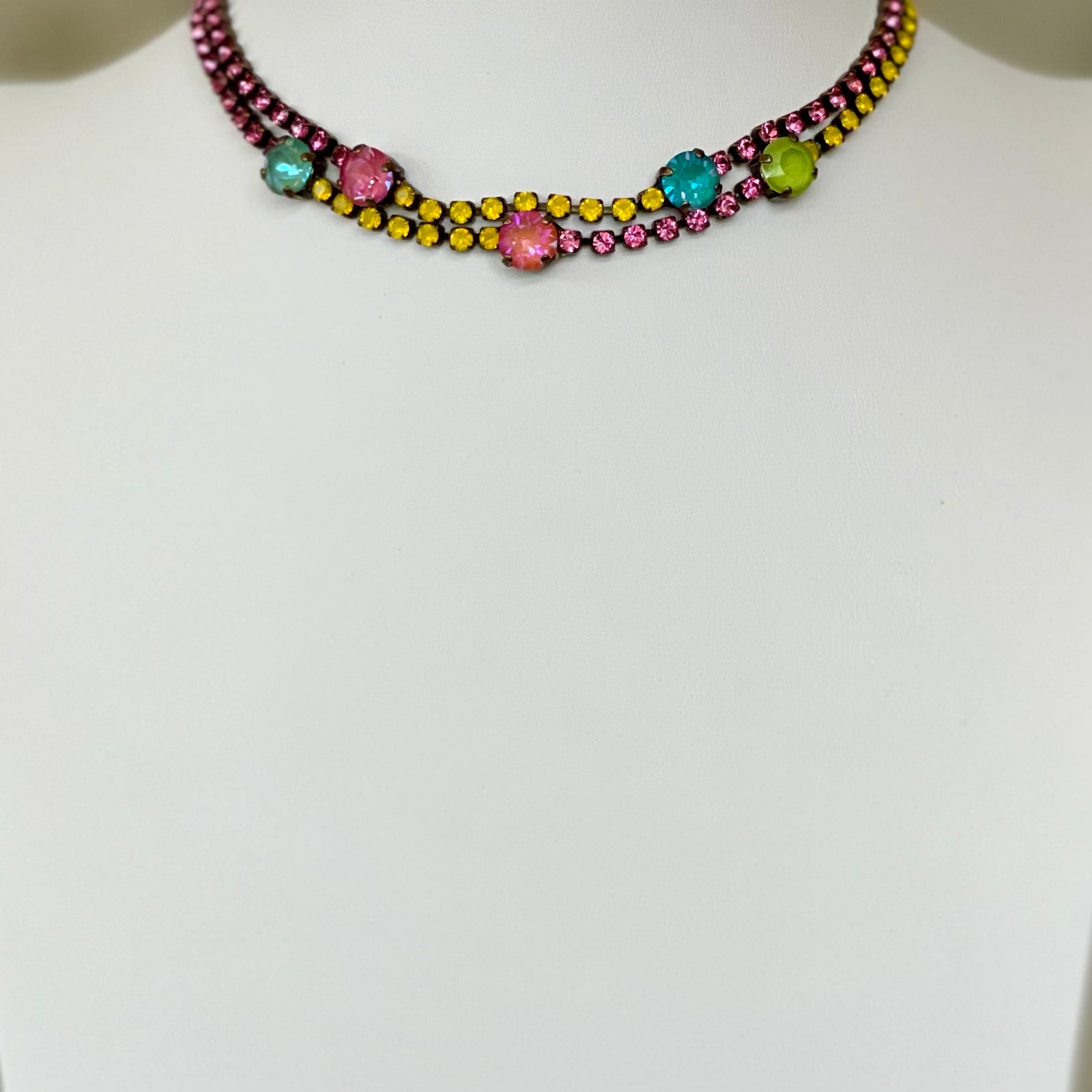 Pink, Yellow, Green & Blue Glass Stones Choker - Vita Isola