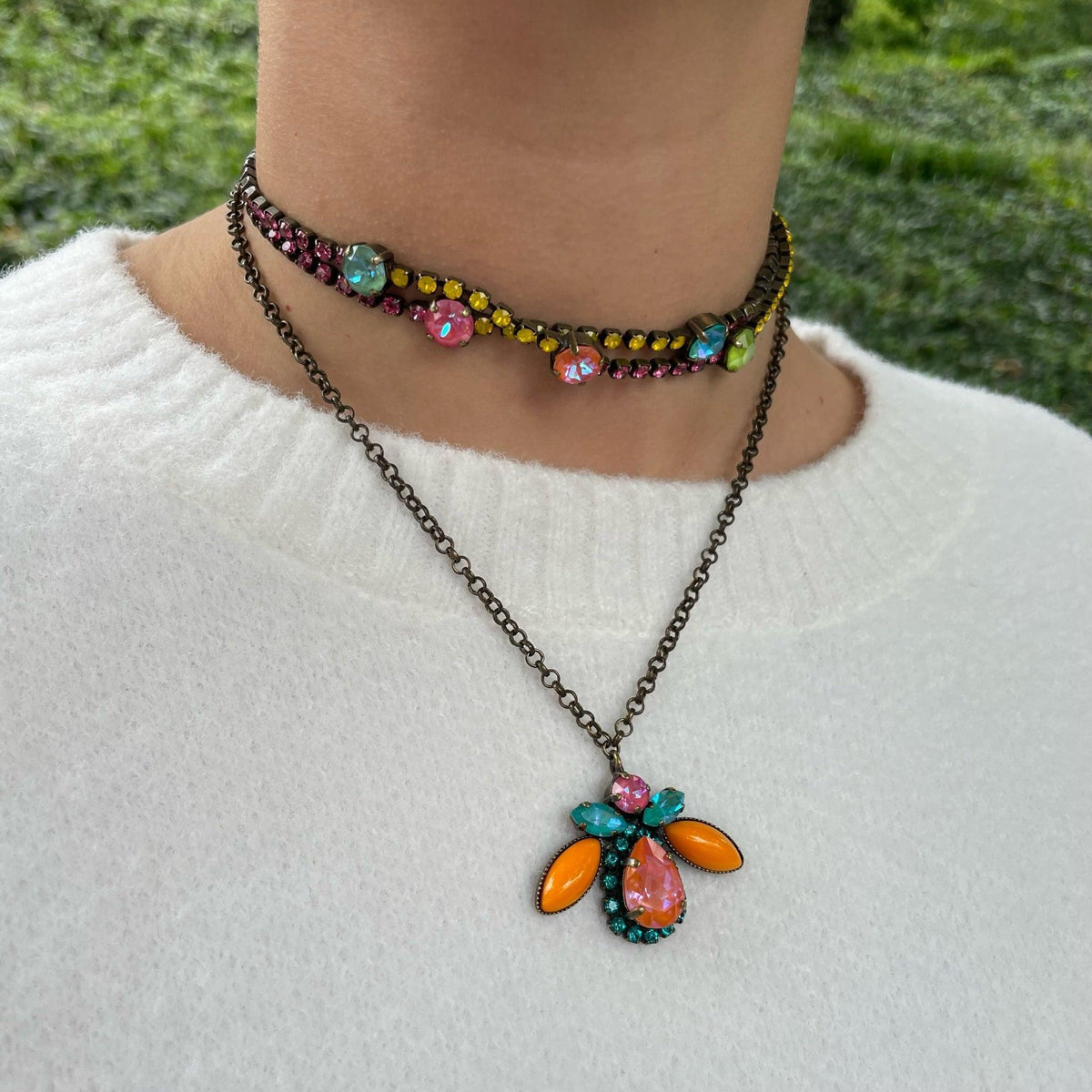 Pink, Yellow, Green & Blue Glass Stones Choker - Vita Isola