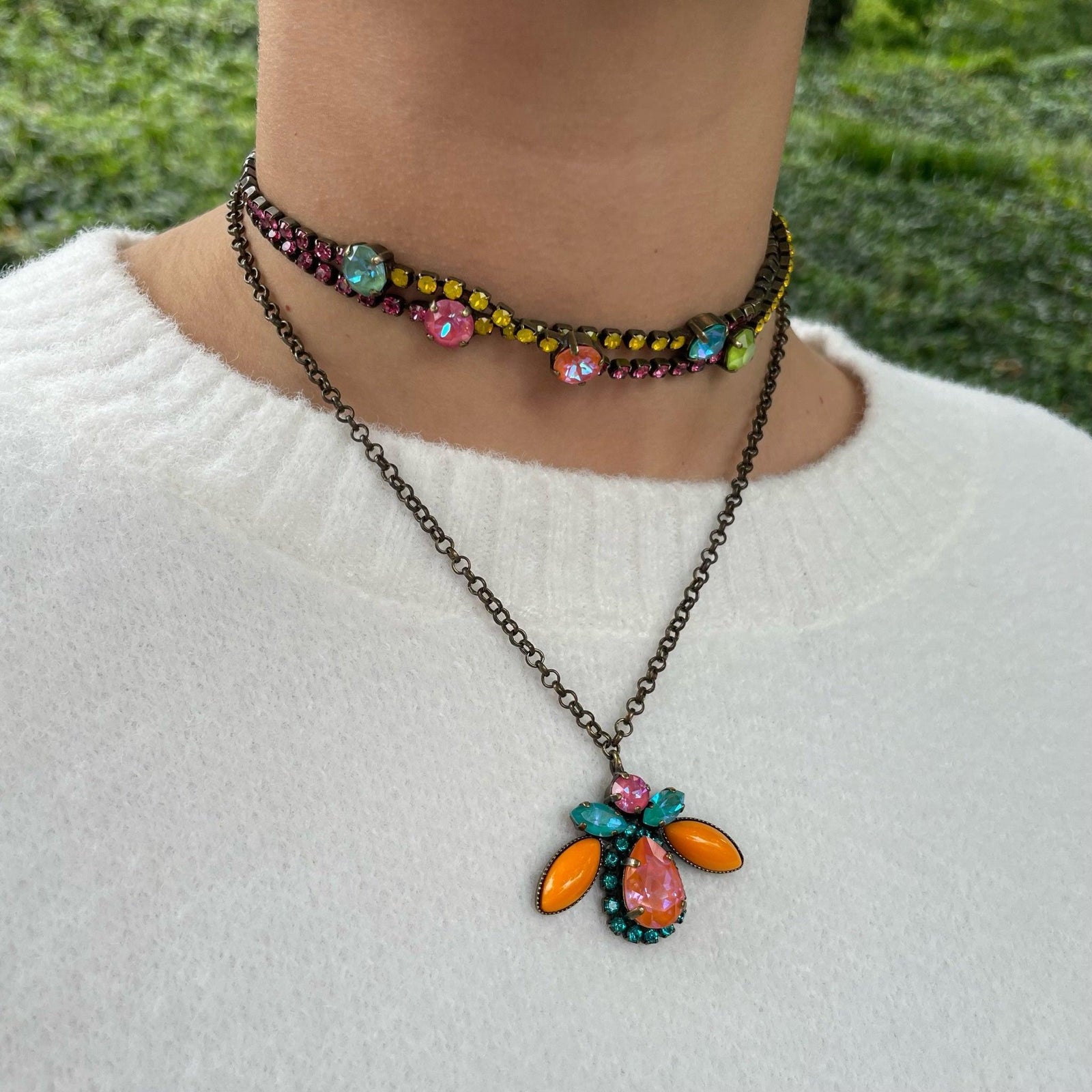 Pink, Yellow, Green & Blue Glass Stones Choker - Vita Isola