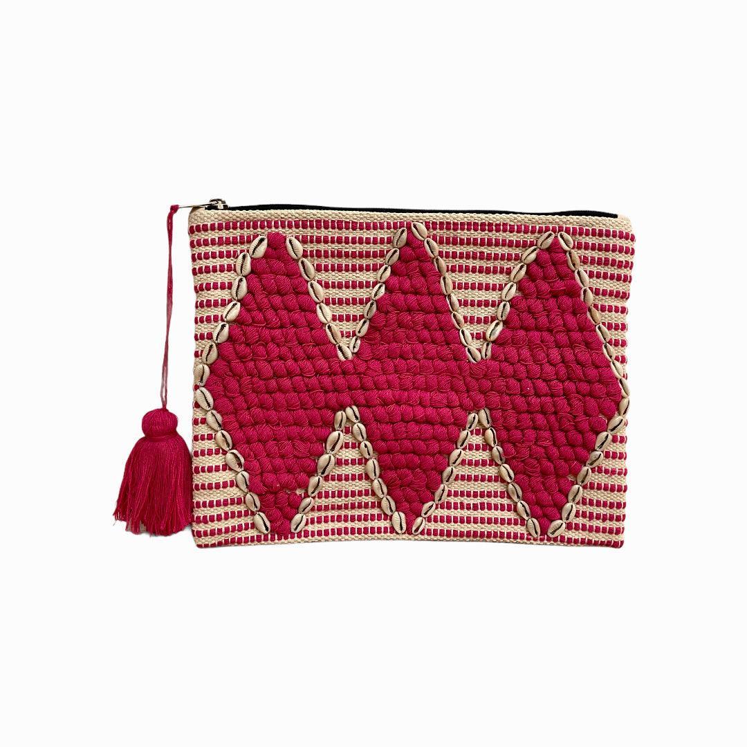 Shell Beads Design Pink Canvas Pouch - Vita Isola