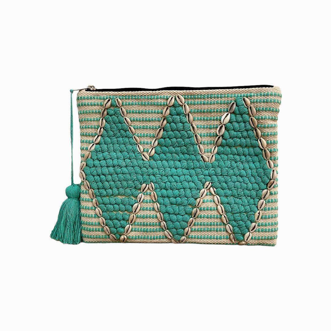 Shell Beads Design Teal Canvas Pouch - Vita Isola