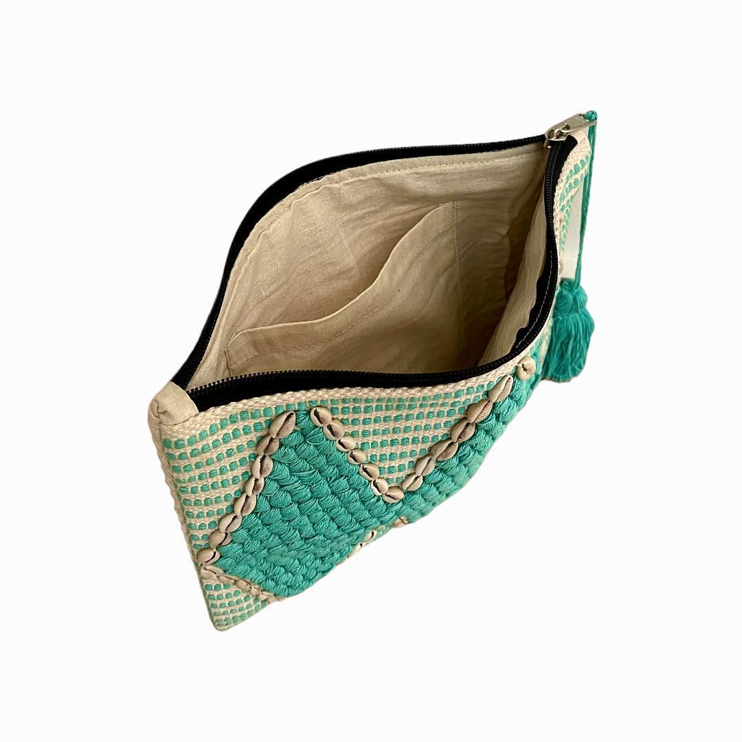 Shell Beads Design Teal Canvas Pouch - Vita Isola