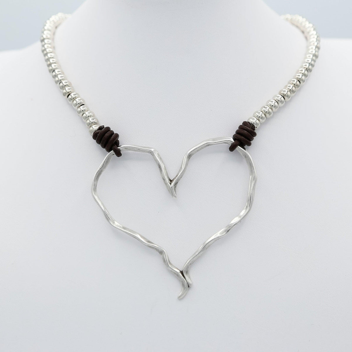 Silver Heart Short Leather Necklace - Vita Isola