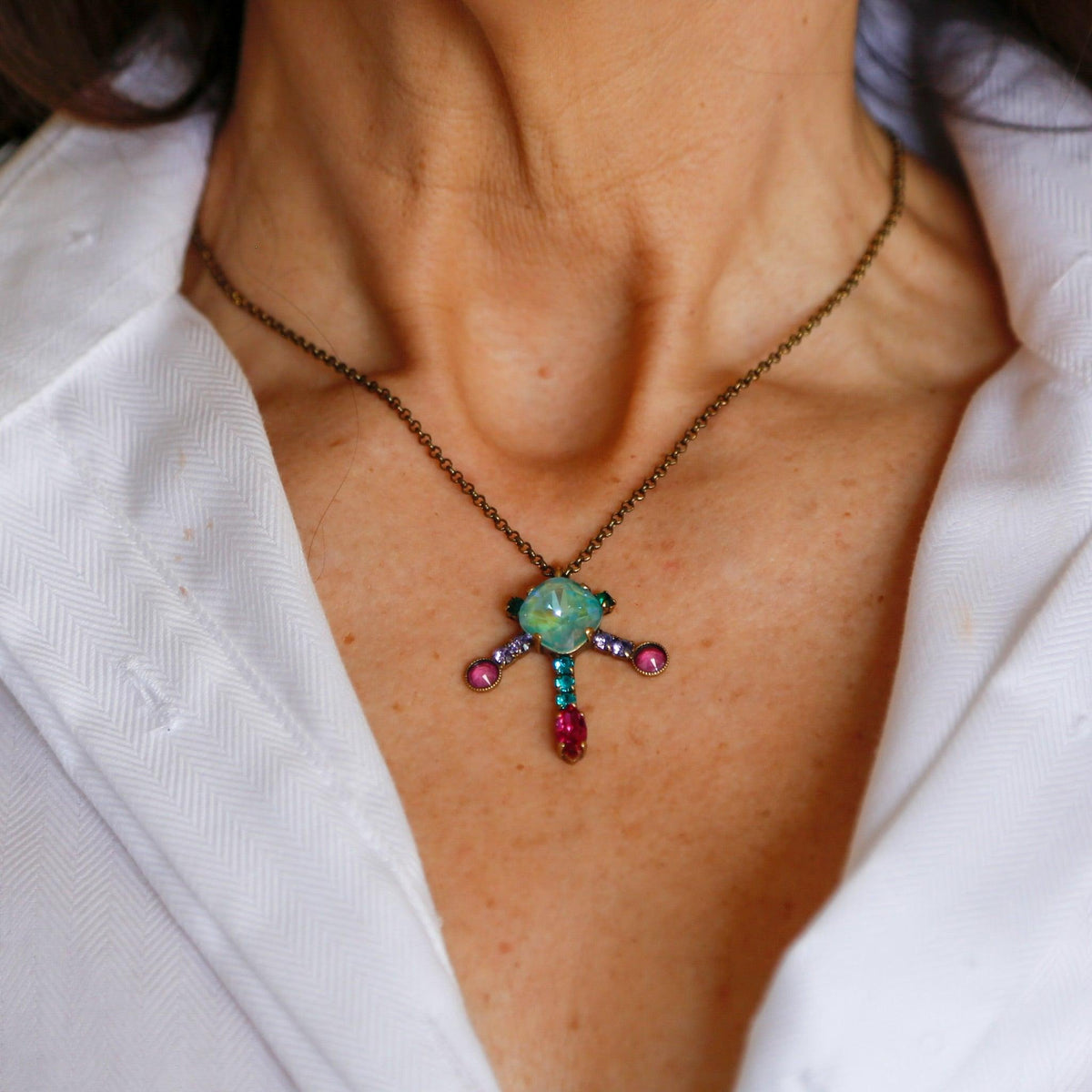 Turquoise Glass Stone Pendant Necklace - Vita Isola