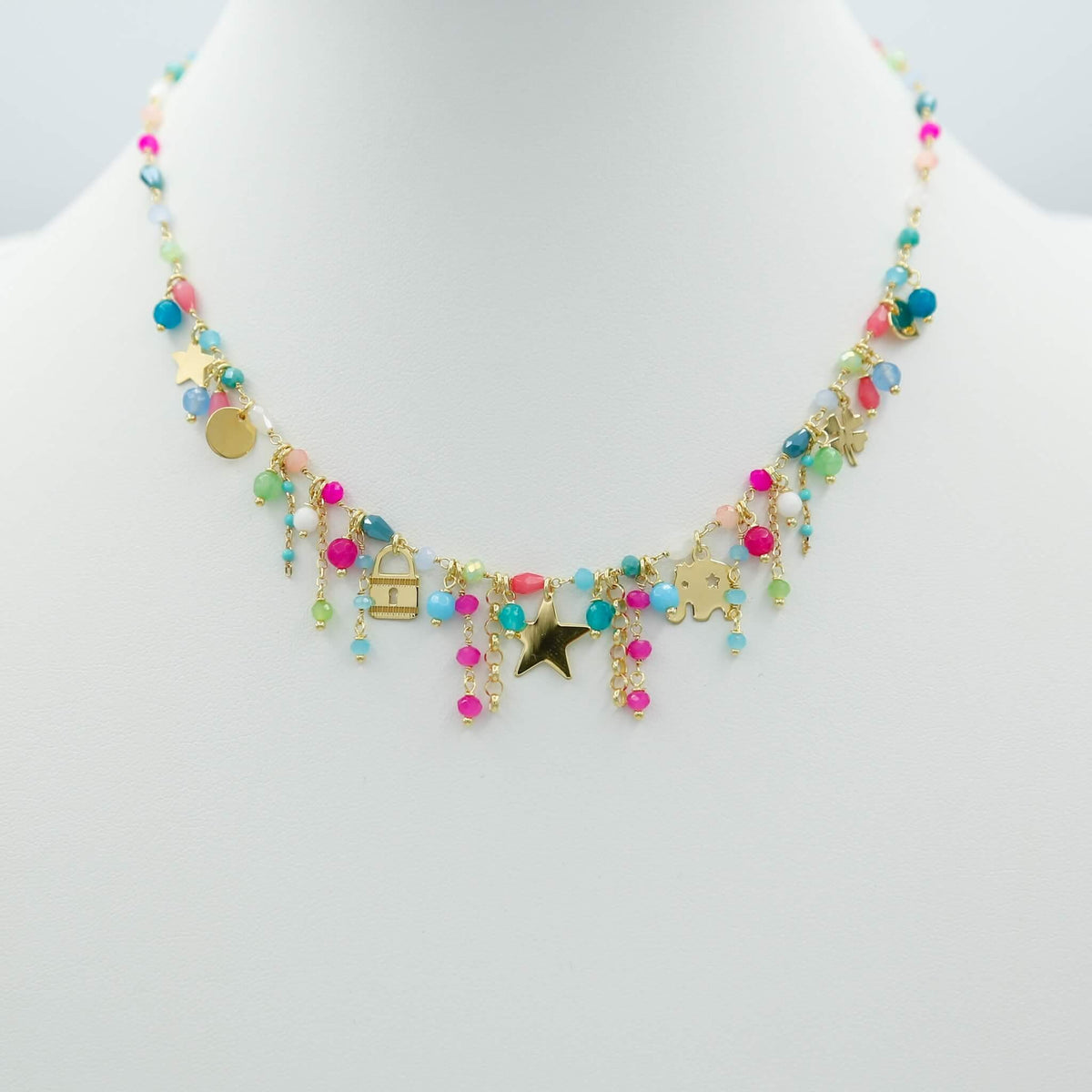 Vibrant Multicolor Beads &amp; Multi Charms Necklace - Vita Isola