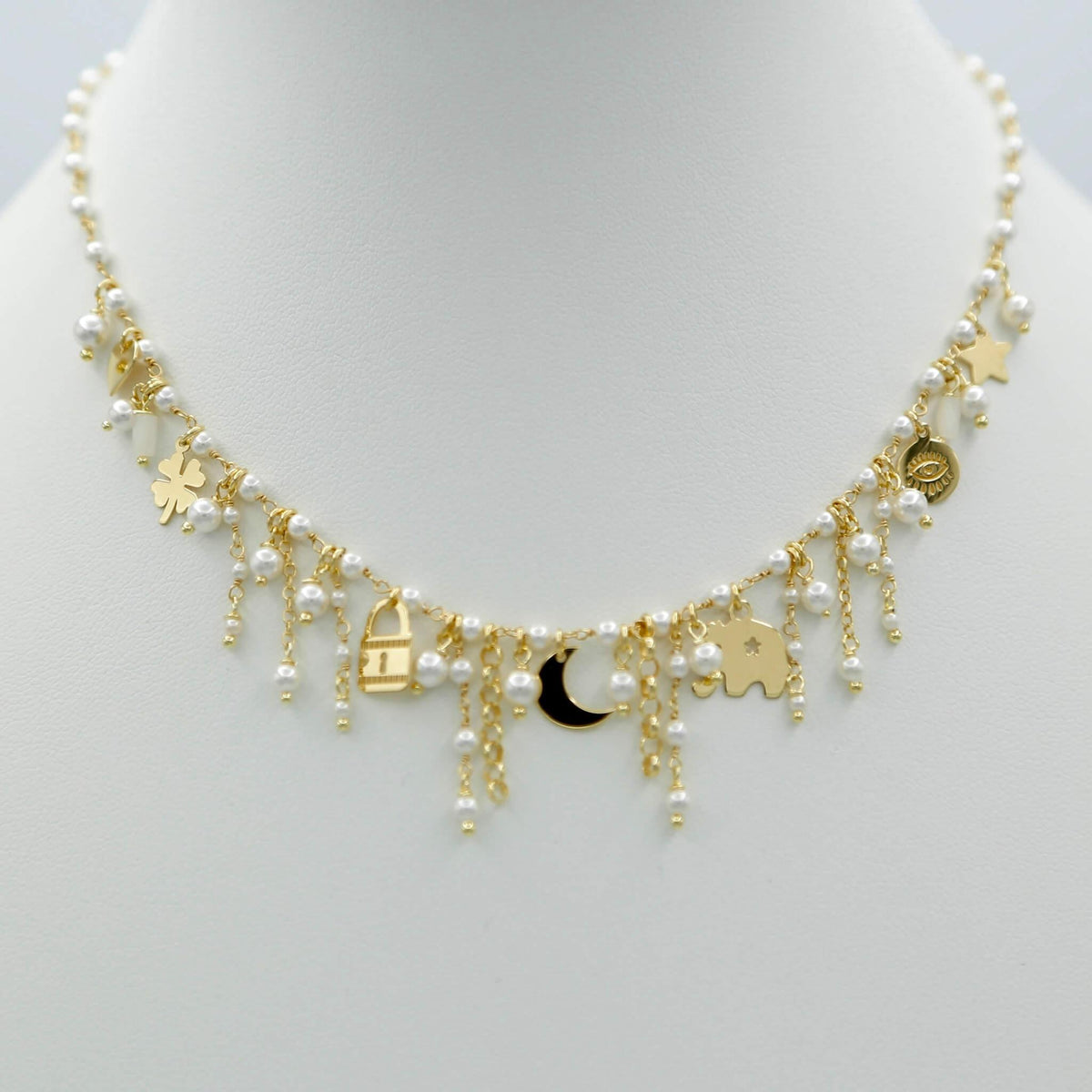 Octavia Multi Charm Necklace with Pearl and Glass